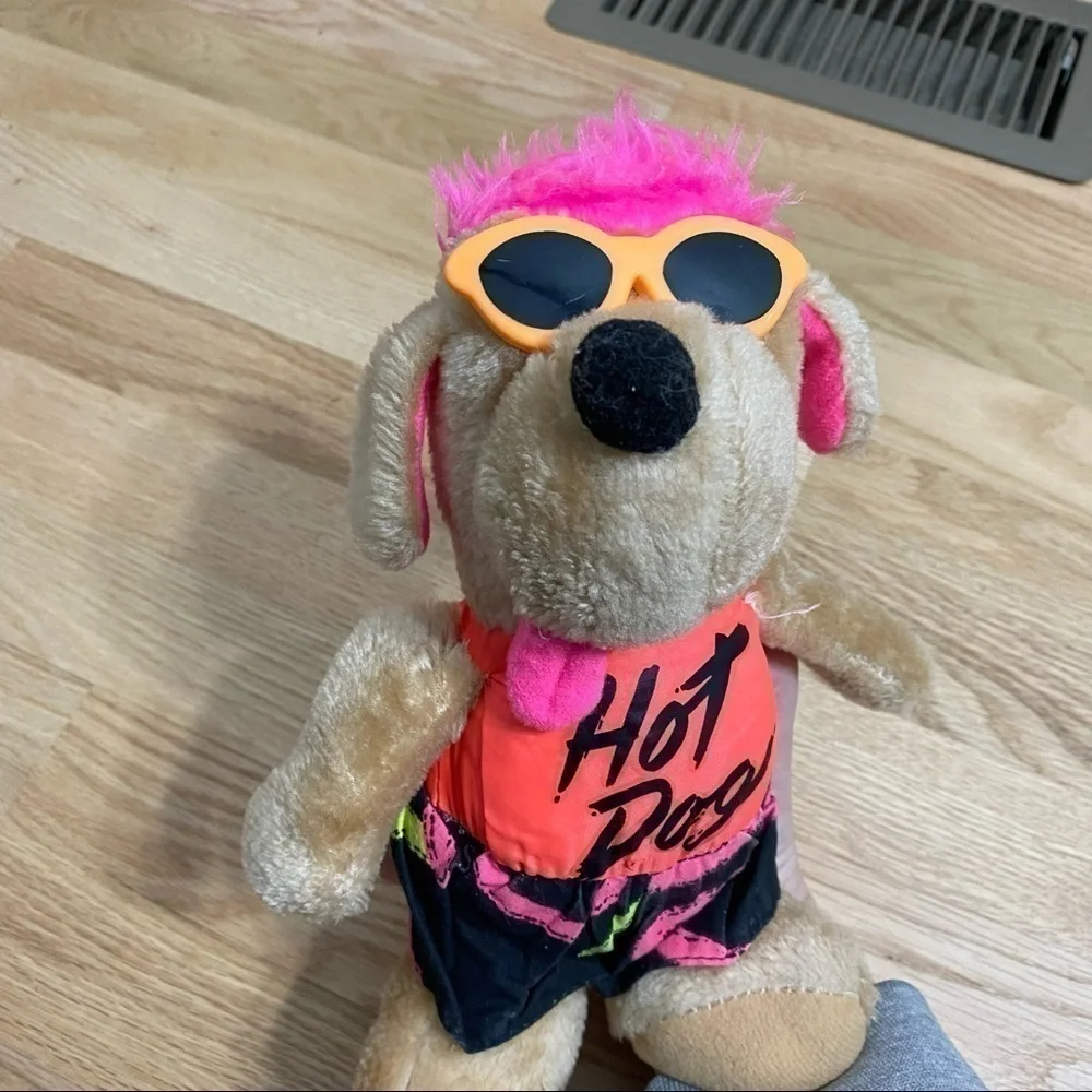 Vintage Ace Hot Dog Neon Plush Stuffed Animal Kids Toy